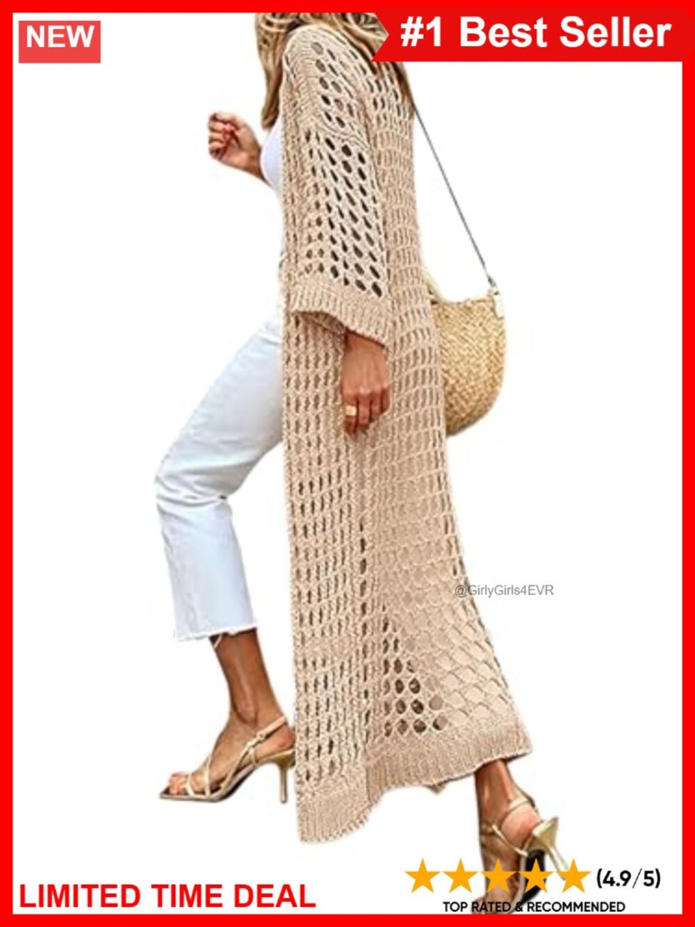 Womens Lightweight Crochet Cardigan Long Open Front Summer Sweater